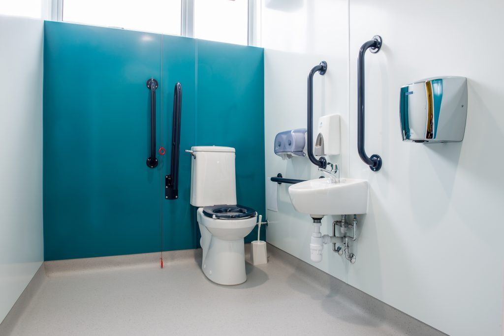 Large disabled toilet interior.