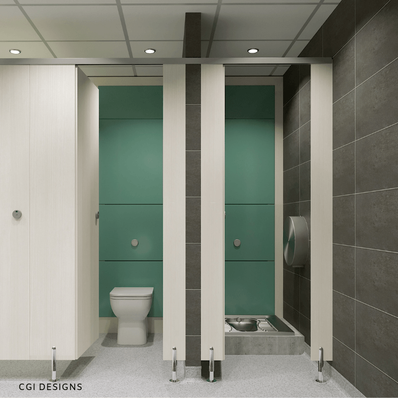 Toilet and shower cubicle.