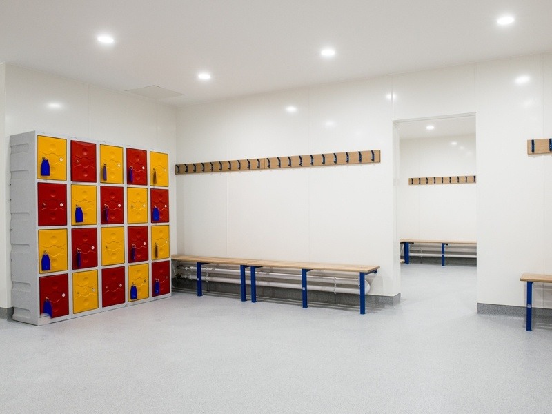 Changing rooms and lockers inside Portsmouth School.