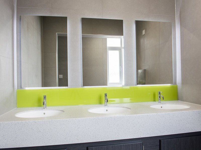 Three new sinks and mirrors in the Viadex bathroom.